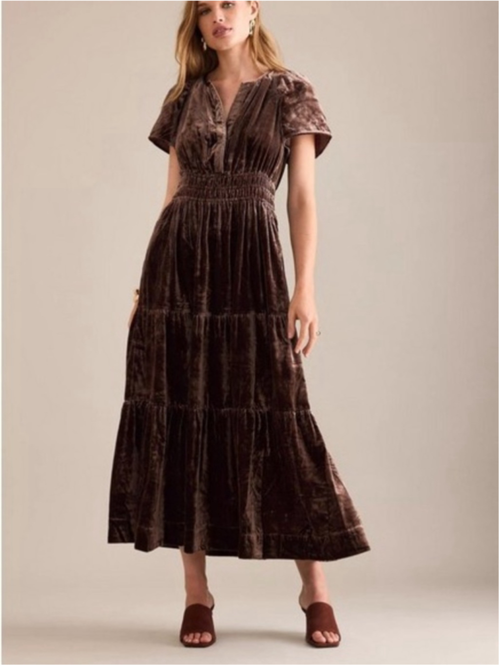Anthropologie Somerset Velvet Maxi Dress – Chocolate Brown 🤎 Size 1X - Picture 2 of 15